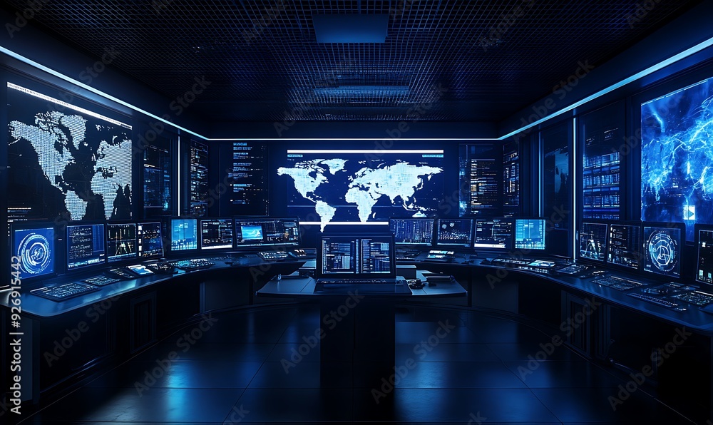 Aufkleber high-tech control room monitoring real-time encryption processes and threat detection