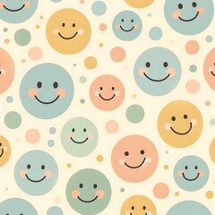 Cute pastel smiley face polka dot pattern in soft colors 부드러운 색상의 귀여운 파스텔 스마일리 페이스 물방울 무늬 패턴