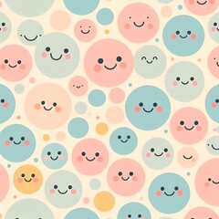 Cute pastel smiley face polka dot pattern in soft colors 부드러운 색상의 귀여운 파스텔 스마일리 페이스 물방울 무늬 패턴