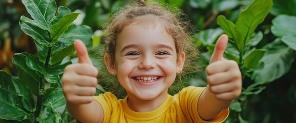 Excited Girl Giving A Thumbs Up, Thrilled About The Adventures That Await Her In The Day