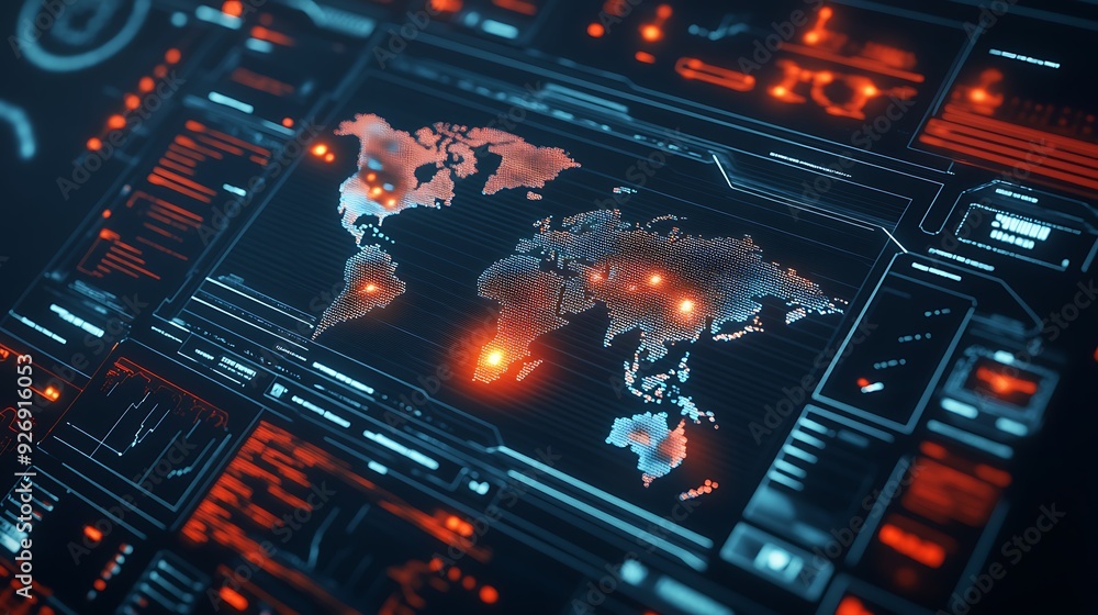 Poster high-tech cyber security dashboard with real-time threat detection and alerts
