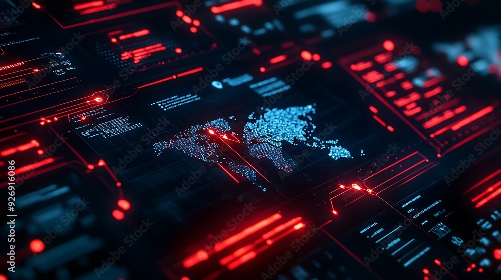 Poster high-tech cyber security dashboard with real-time threat detection and alerts