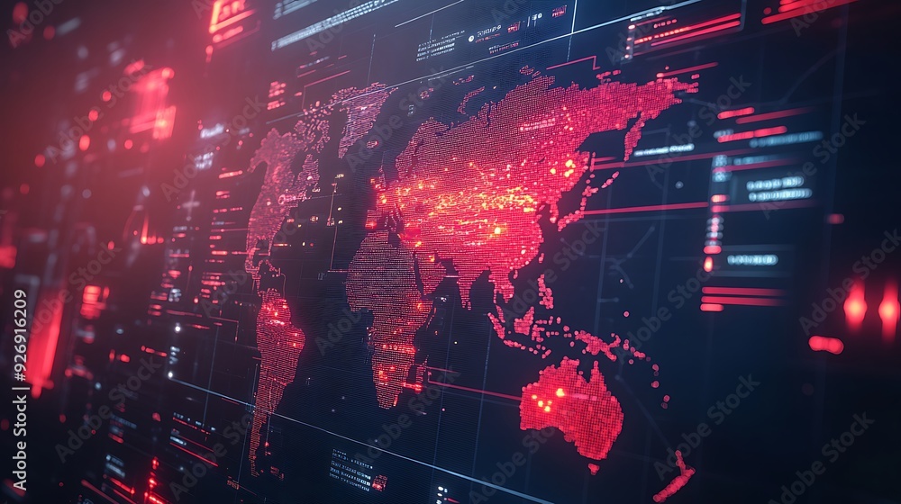 Poster high-tech cyber security dashboard with real-time threat detection and alerts