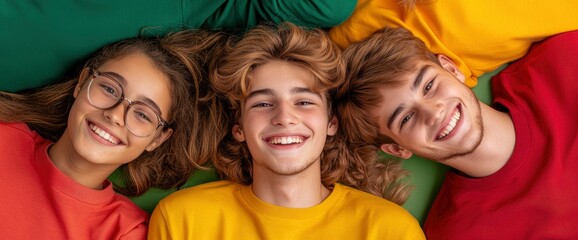 Excited Multi-Ethnic Students Lying On The Floor, Their Friendship And Fun Evident