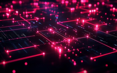 Obraz premium Visualization of Cyber Threat Detection with Intercepted Data Streams Highlighted in Red