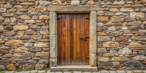 Wooden door framed by stones , wooden, door, stone, frame, entrance, architecture, vintage, old, rustic, exterior