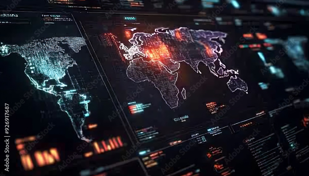 Leinwandbilder high-tech cyber security dashboard displaying real-time firewall defenses
