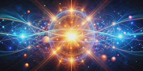Fototapeta premium of quantum energy with glowing particles and abstract shapes, quantum, energy, particles, abstract,science