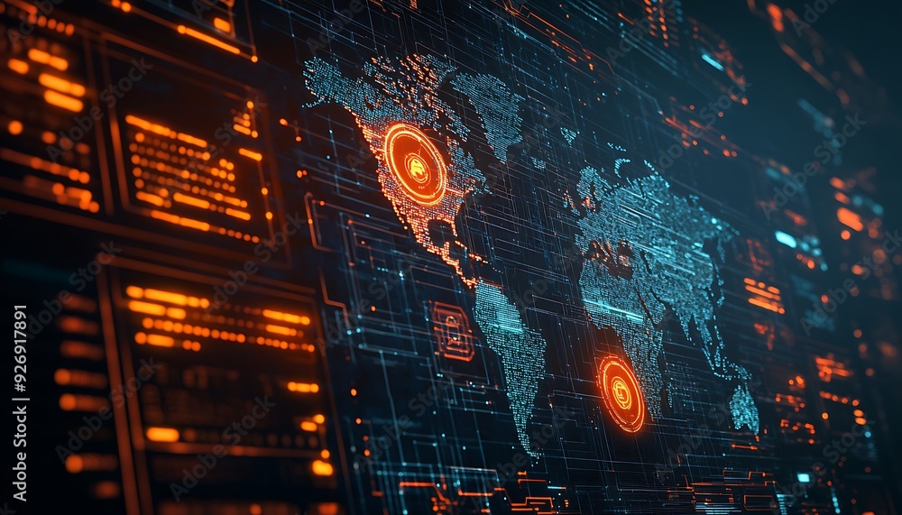 Leinwandbilder high-tech cyber security dashboard displaying real-time firewall defenses