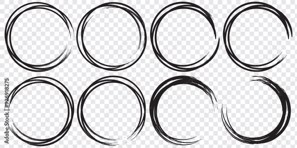 Poster hand drawn circle line sketch set circular vector image. vector brush strokes circles of paint on wh