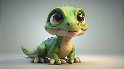 Fototapeta premium Cute baby dinosaur with big eyes and a playful expression, baby, dinosaur, cute, adorable, animal, prehistoric, playful, fun