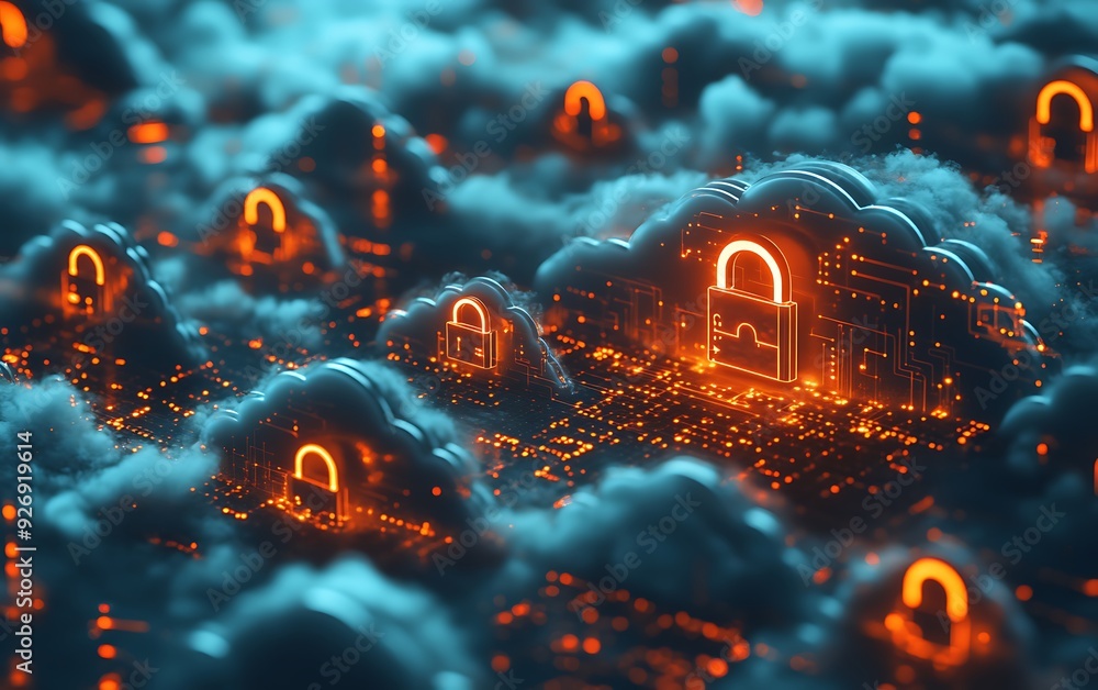 Poster detailed shot of cloud data encryption with secure protocols in digital environment