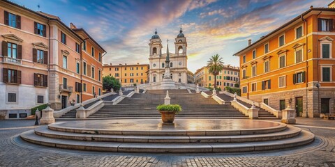 Morning view of Piazza di Spagna and Spanish Steps in Rome, Italy , Rome, Italy, Spanish Steps, Piazza di Spagna