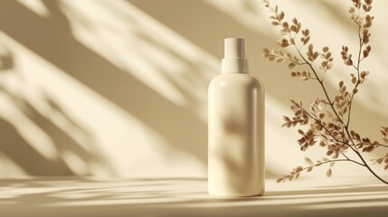 Beige Bottle with Sprayer on a Neutral Background