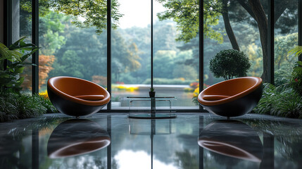 Sophisticated yet simple, this modern space features glass tables and streamlined chairs for a chic, contemporary look.