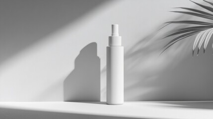 White Spray Bottle on a White Surface with Leaf Shadows