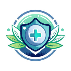 Green Leaves Surrounding a Blue Shield with a White Cross