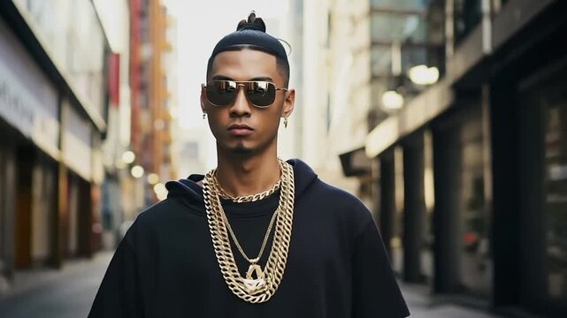 Rapper walking street with an attitude