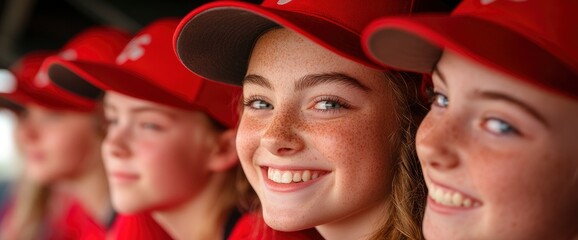 Girls' Softball Team In The Dugout, Camaraderie And Excitement Before The Game