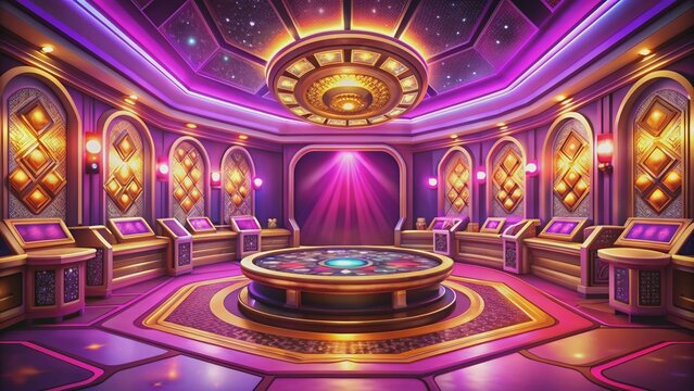 Vibrant and artistic iGaming platform with a stunning fusion of purple, pink, and golden hues, vibrant, artistic, iGaming, platform