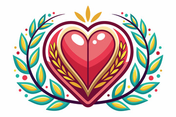 Stylized Heart with Wheat and Leaves