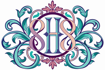 Floral Monogram with Letters S and H