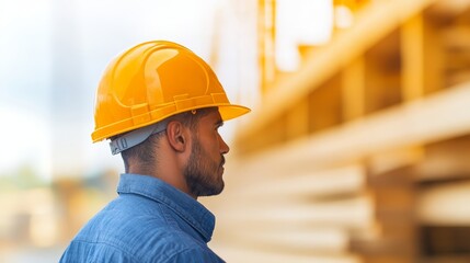 Construction worker wearing hard hat on site