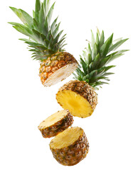 Falling Slash of Pineapples, isolated on white