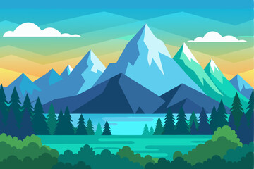 A Scenic Mountain Landscape with a Lake and a Forest in the Foreground