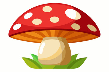 Red Mushroom with White Spots and Orange Underside in Green Grass