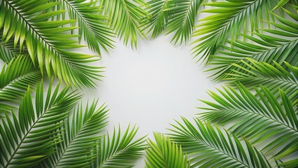 Frame made of tropical palm leaves , tropical, palm, leaves, green, tropical palm, frame, border, botanical, foliage