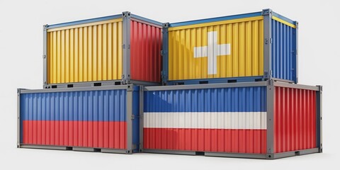 Fototapeta premium Cargo containers with Switzerland and Ukraine national flags , cargo, containers, Switzerland