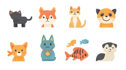 Obraz premium Set of 10 Cute Pet Animal Icons in Clear Minimalist Design for Branding Logo and UIUX