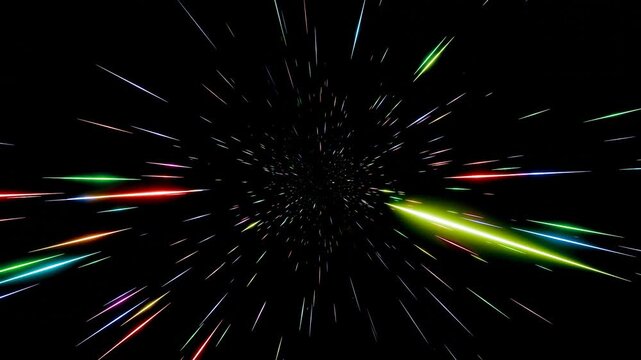 放射状に流れるカラフルな光線の3Dアニメーション