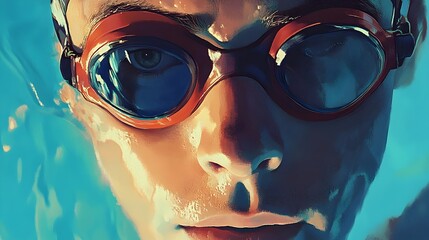 Swimmer s Face Focused at the Pool s Edge Before Diving In