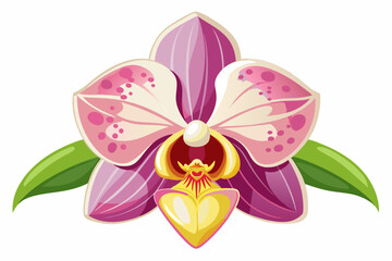 Fototapeta premium Pink and Yellow Orchid Flower with Green Leaves