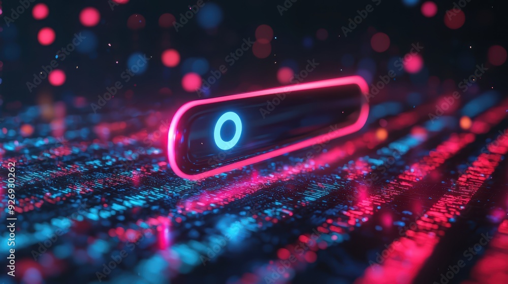 Poster a vibrant digital abstract design featuring glowing element surrounded by colorful particles, evokin