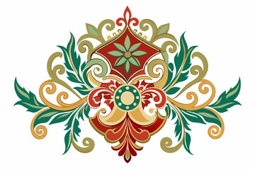 Ornate Floral Design with Red, Green, and Gold Motifs