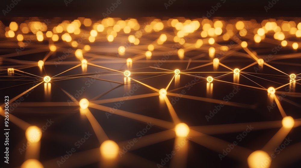 Poster a mesmerizing network of glowing nodes connected by lines, evoking sense of technology and innovatio