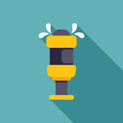 Water sprinkler spraying water with long shadow on green background, flat design style