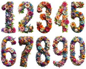Flower number from 0 to 9 isolated on transparent background PNG file