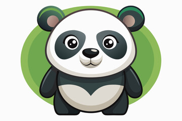 Naklejka premium Cartoon Panda Bear with Green and Brown Circle Background