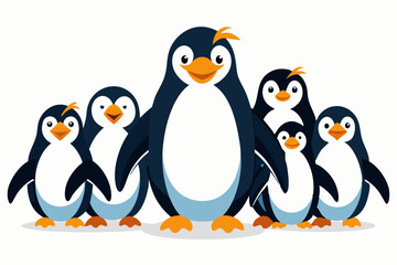 A Family of Six Penguins Standing Together