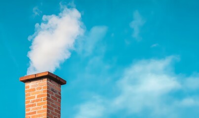 chimney with smoke against blue sky background, Generative AI