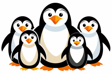 Obraz premium Five Cartoon Penguins Standing Together in a Row