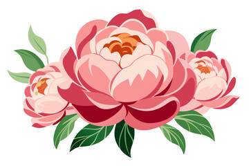 Pink and Red Peonies with Green Leaves
