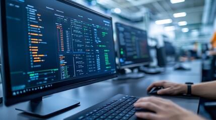 Software Developer Coding on Multiple Monitors