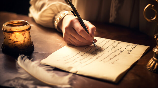old fashion woman's hand writing on the paper