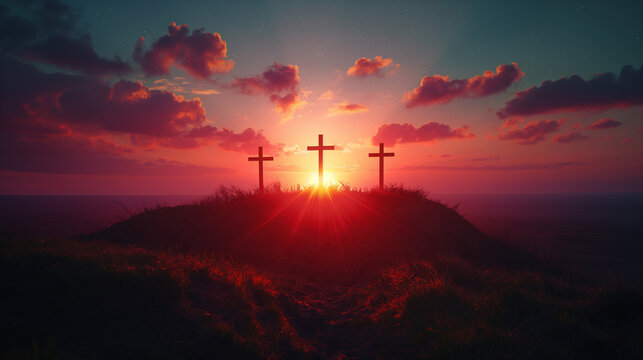 sunset over Calvery crosses