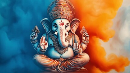 God Ganesh's depiction in watercolor splash art for Ganesh Chaturthi. 